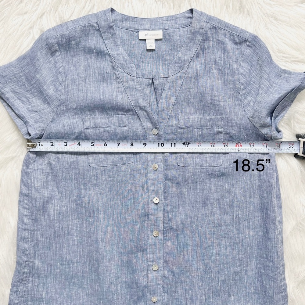 SOLD-J. Jill Blue Chambray Linen Short Sleeve Midi Shirtdress - Picture 8 of 9